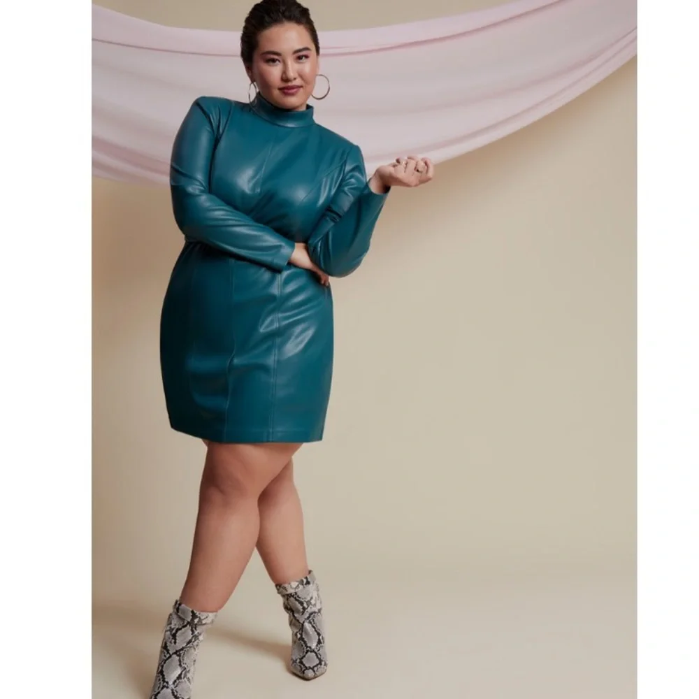 Faux Leather Turtle Neck Mini Dress - Picture 3 of 3
